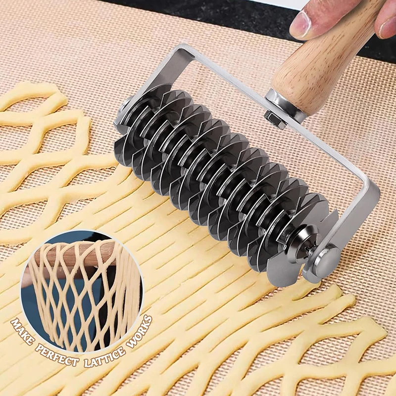 Kitchen Bakeware Pizza Tools Wood Handle Stainless Steel Wheel Hob Pizza Pie Paste Cutter Roller Knife