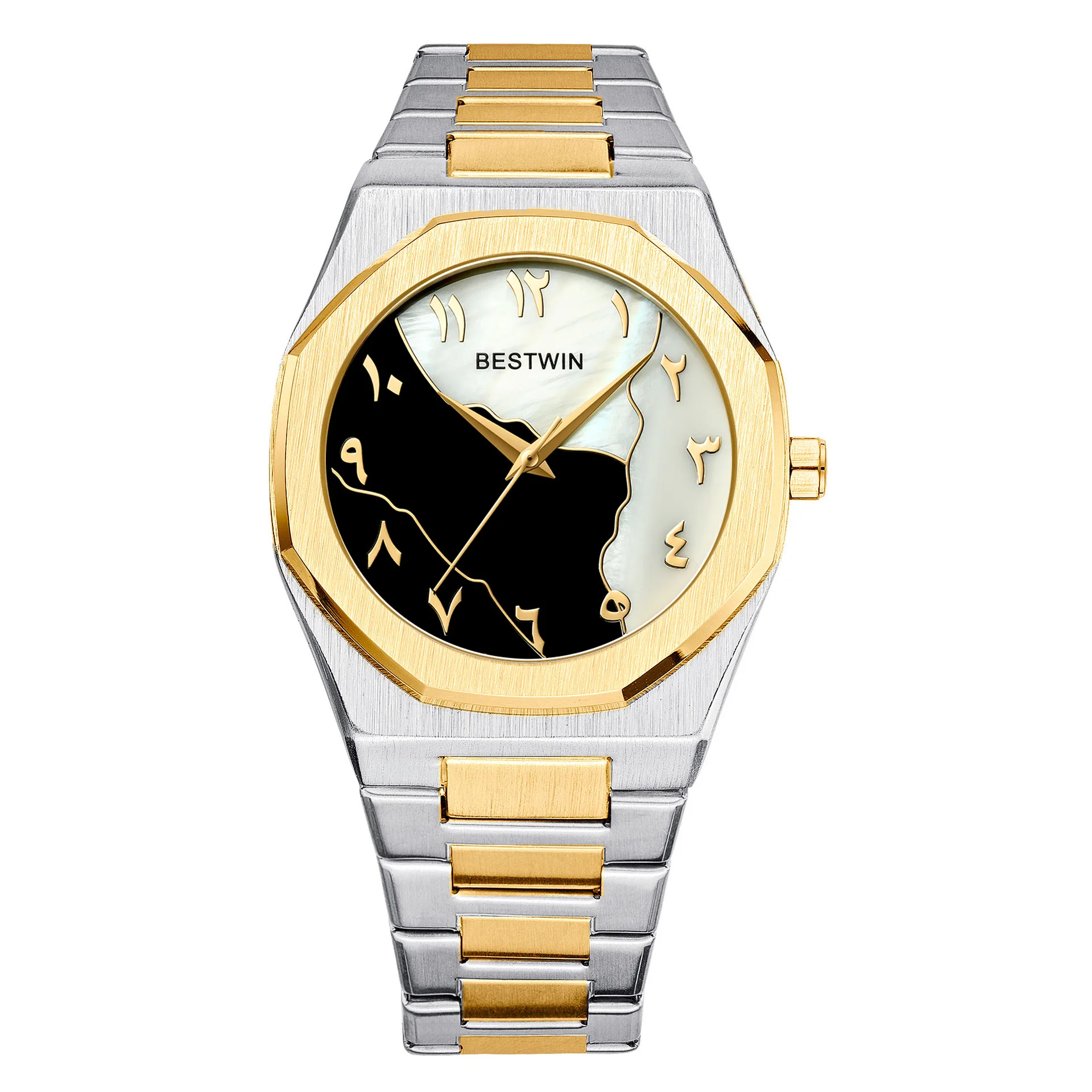 Luxury Watch Men's Watch Gold Arabic Numerals Shell Large Dial Quartz Business Watch Personalized Steel Band Clock Delivery Box