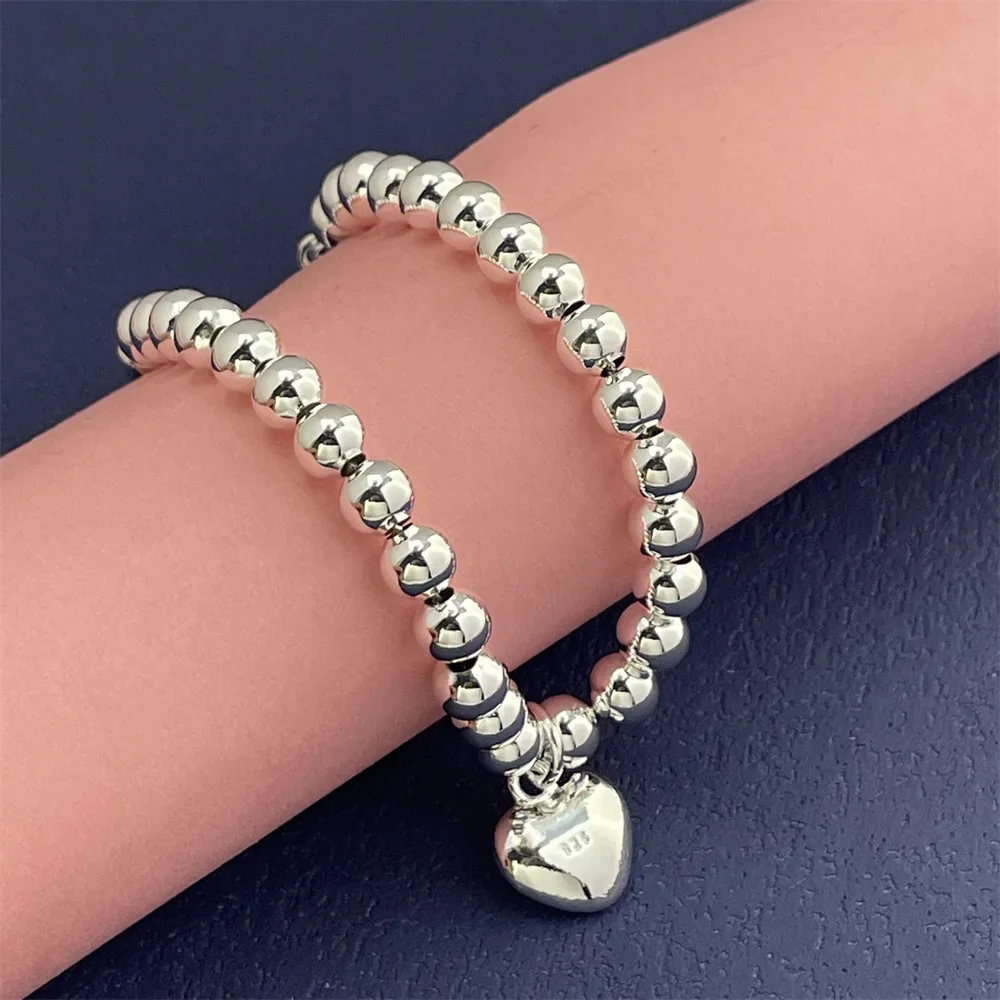 925 Sterling Silver Bracelet Exquisite Heart Shaped Buddha Beads Women Fashion Wedding Party Gift Jewelry