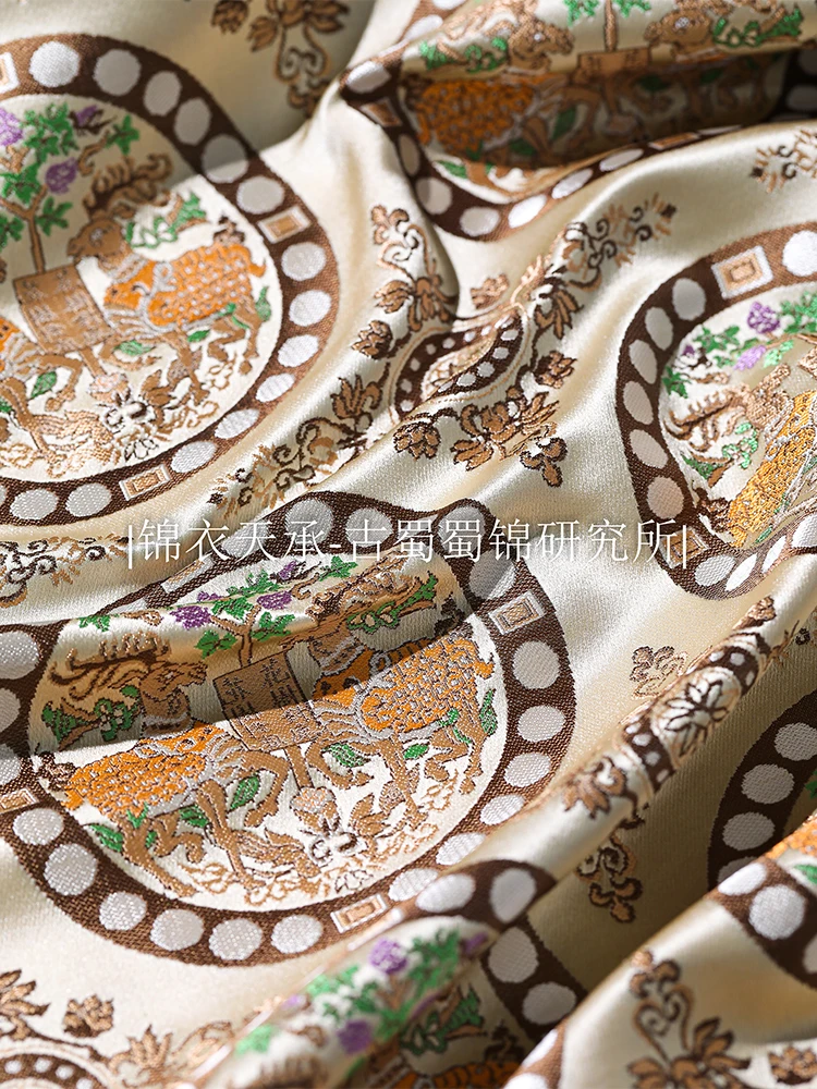 100%silk Central Asian Silk Road Tang Dynasty Historical Restoration of Silk Brocade Jacquard Fabric to Deer Pattern Brocade