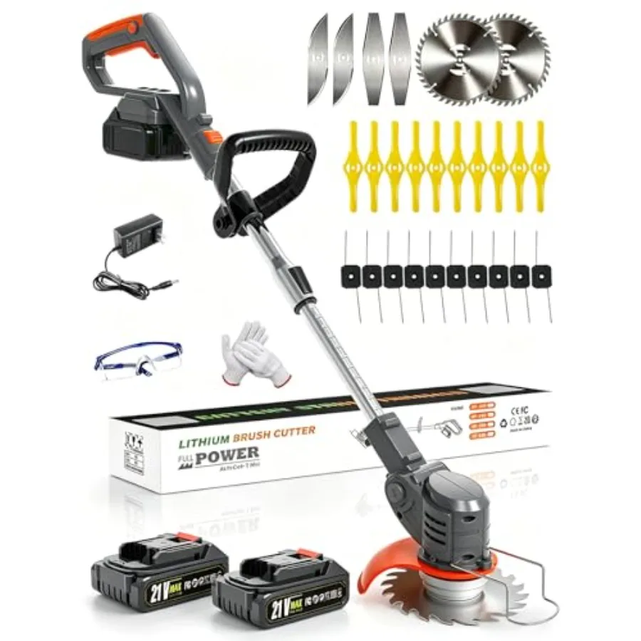 

Cordless electric weed wacker for garden, lawn, and yard trimming; nylon composite material; black/grey; 26-blade stringless de