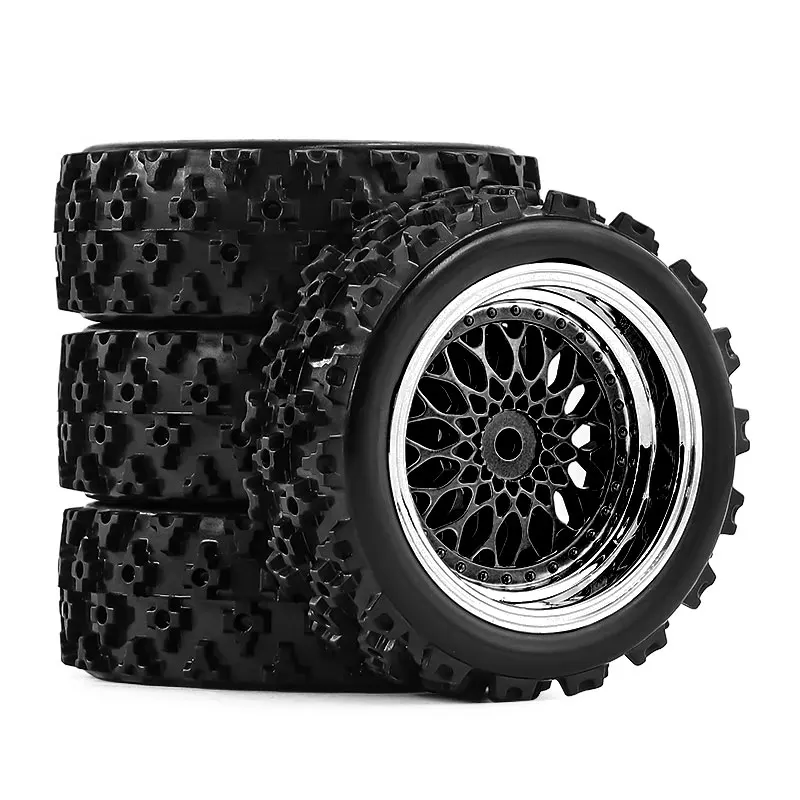 

4pcs 1/10 On Road Tires & Wheel 12mm Hex Plastics Rims Compatible with Tamiya TT01 TT02 Kyosho Sakura D3 Traxxas 4Tec 2.0
