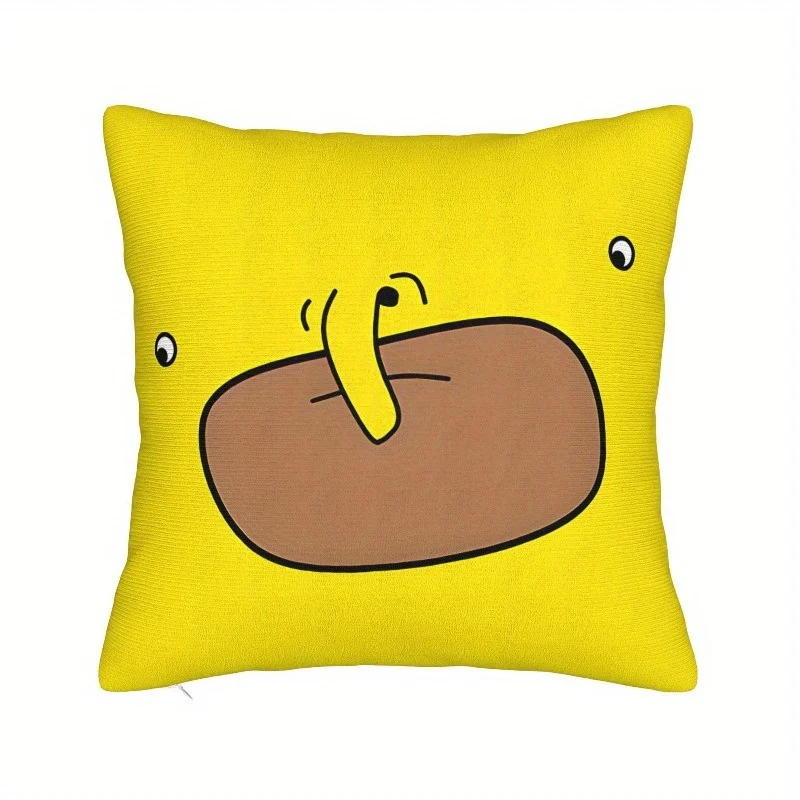 Whimsical Choomah Face Pillow Cover Bright Yellow Brown Cartoon Design 16x16 Inch Square Fun Home Decor