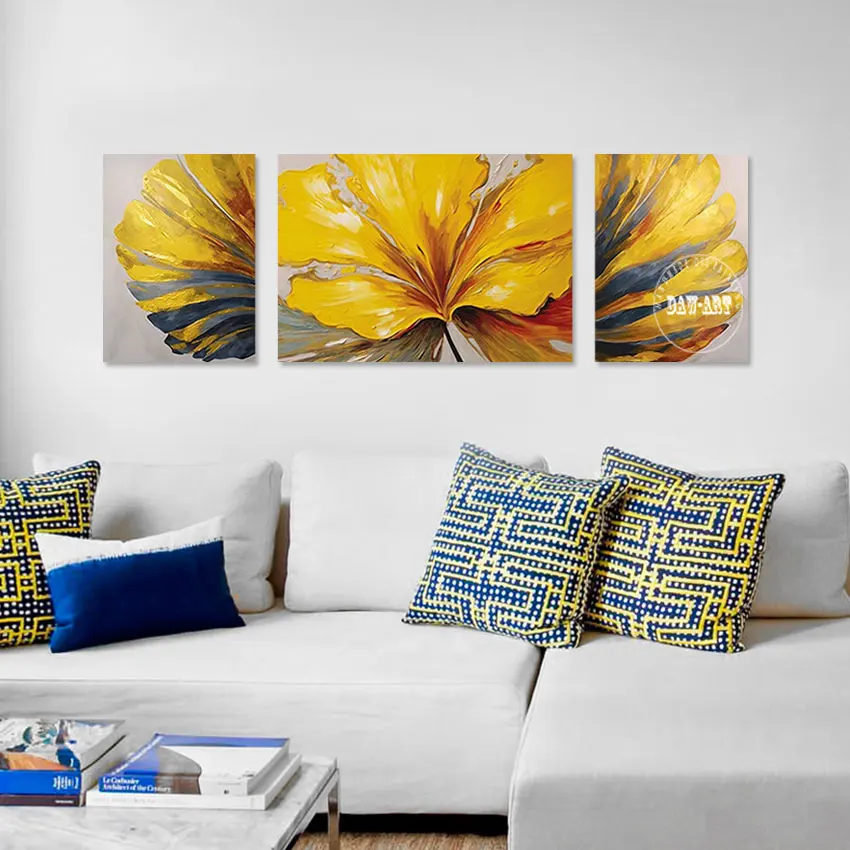 

Beautiful Flower 3D Picture No Framed Wholesale Abstract Yellow Acrylic Canvas Art Texture 3PCS Painting For Home Wall Decor