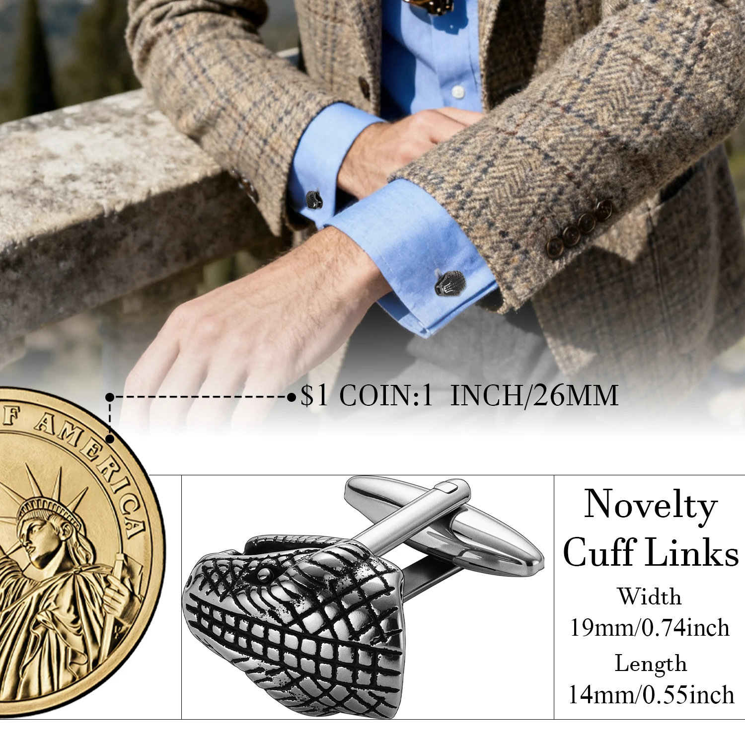 Hawson Snake Head Cuff Links Men's Vintage Black Silver Cufflinks Novelty Animal Tie Accessory for Party Formal Shirts