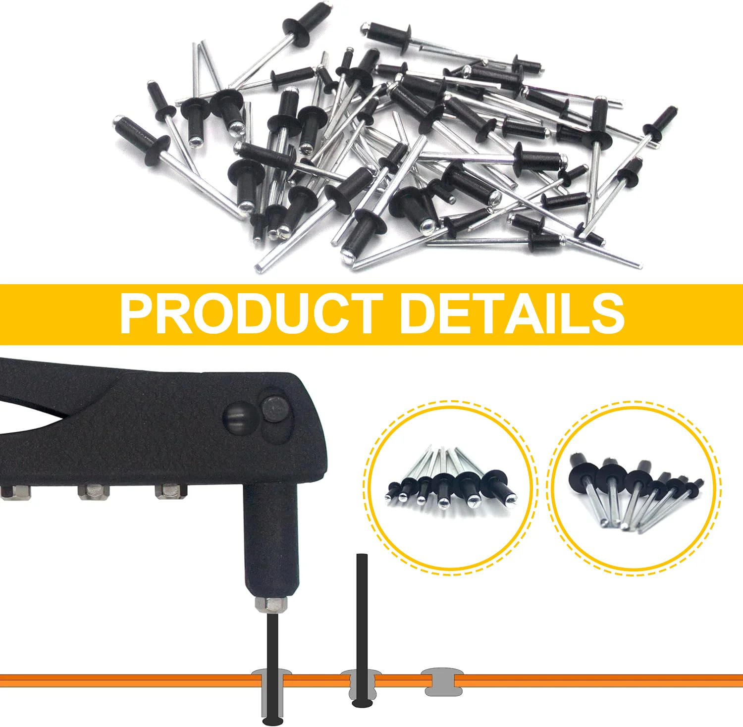 500 PCS Aluminum Pull Rivets, Round Head and Countersunk Head Types, Blind Rivets for Doors and Windows, Open Type Rivet Set