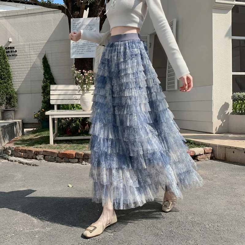 Long Skirt Women's Tulle Gown Skirt Elegant Puffy Cake Style Spring 2026 New Collection Multi-Layered Net Skirt