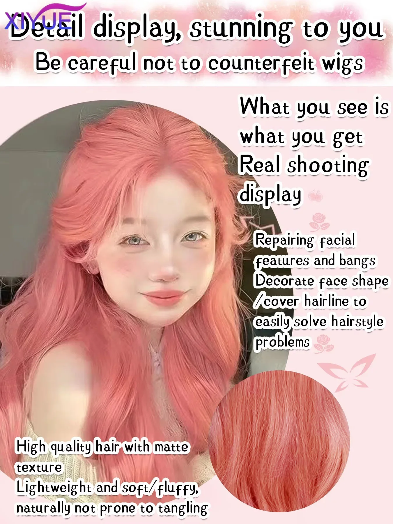 برتقالي وردي شعر مستعار طويل متموج بيروكات صناعية الجزء الأوسط شعر مستعار مموج طبيعي مقاومة للحرارة شعر مستعار للحفلات التنكرية اليومية لـ