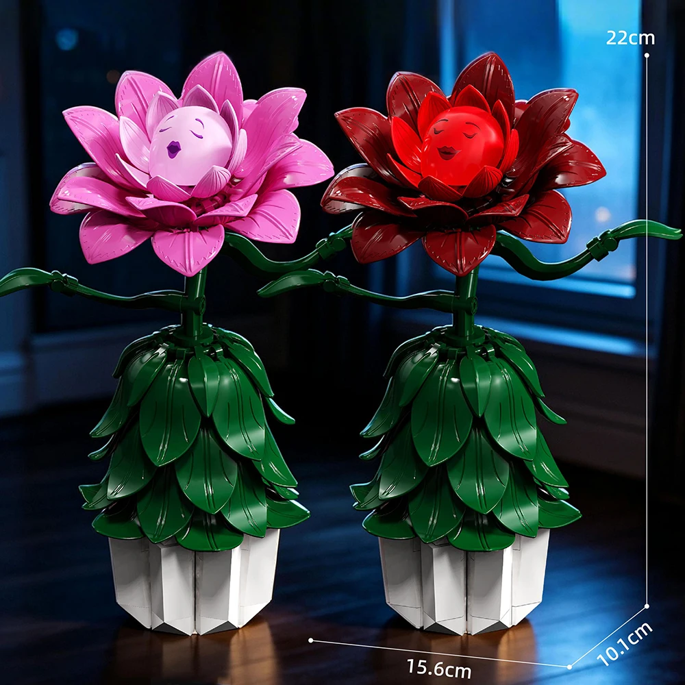 378PCS Double Rose Building Blocks Smile Flower Bouquet Vase Model Bricks Home Decoration Educational Toy Romantic Holiday Gift view 6