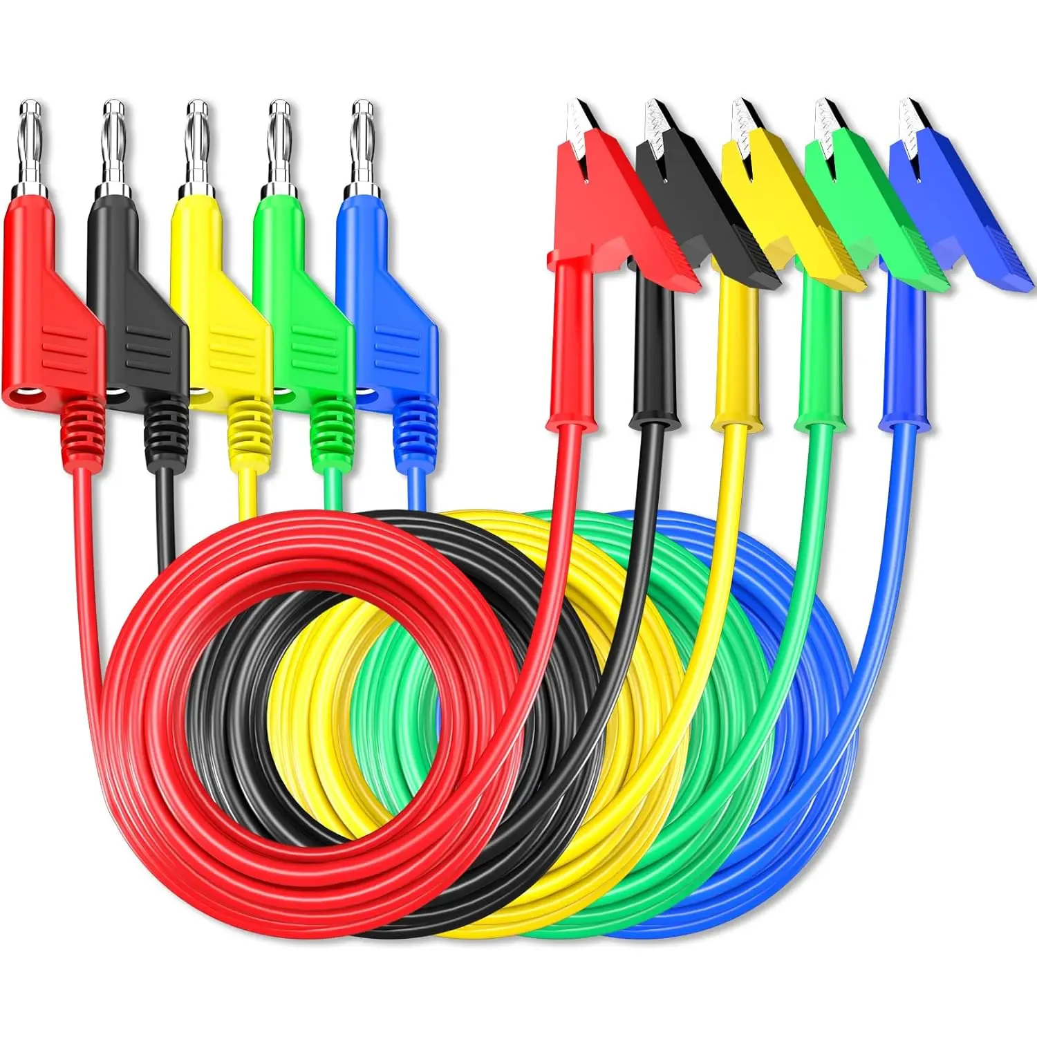 

P1037 5PCS 4mm Stackable Banana Plug to Alligator Clip Crocodile Clamp Multimeter Test Leads Soft PVC Cable 1M/2M/3M Wire