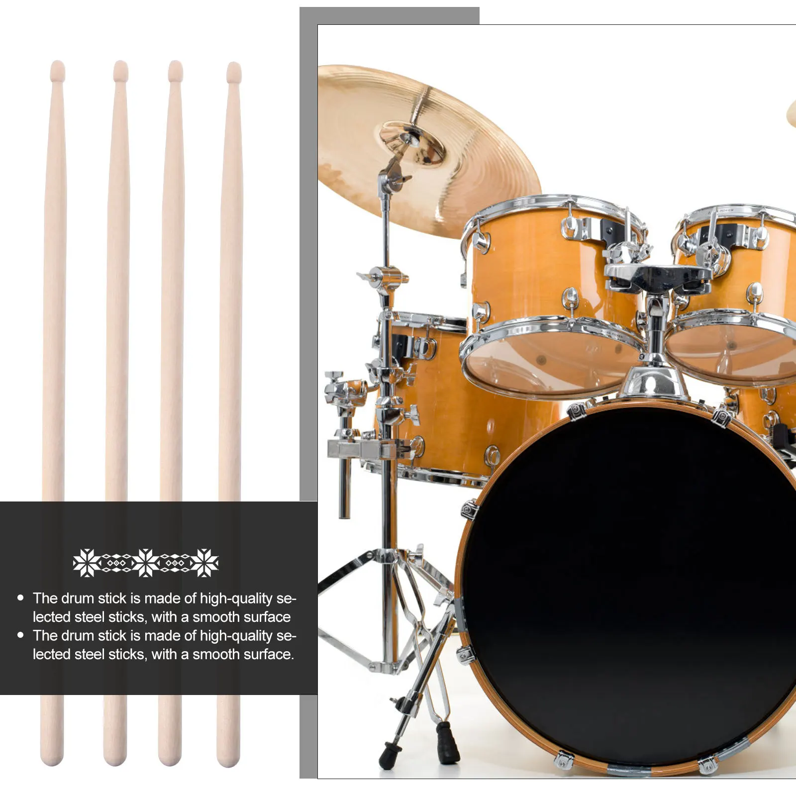 

1Set Drum Stick Bamboo Brush Retractable Steel Wire Brush Professional Drum Set Accessory