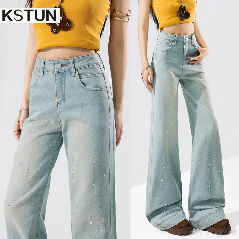 

KSTUN 2026 New Women's Jeans High Waist Stretch Flare Pants Vintage Glittering Rhinestones Bootcut Jeans For Spicy Girls