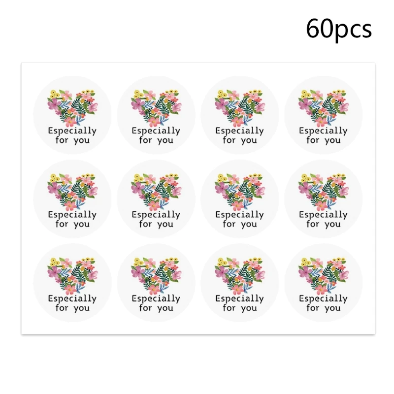 

60 Sheets Colorful Floral Wreath Thank You Stickers DIY Round Adhesive Labels