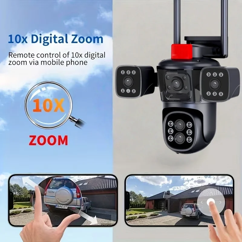 15 Million Pixels 4k Wifi Camera, Quad-Lens Screen Camera, Onvif 10x Zoom Ptz Automatic Tracking, Two-Way Audio, Cctv Video, Sec