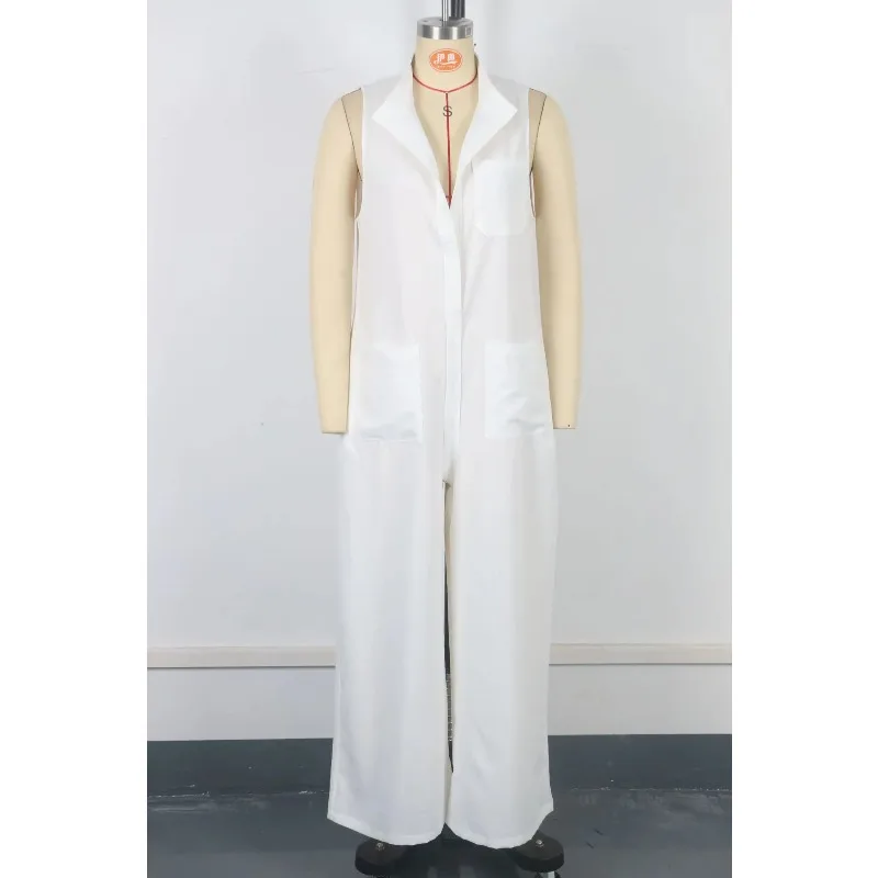 

Элегантные женские комбинезоны, лето 2025 г., хлопковые винтажные модные свободные комбинезоны без рукавов с карманами и v-образным вырезом, однотонные повседневные комбинезоны