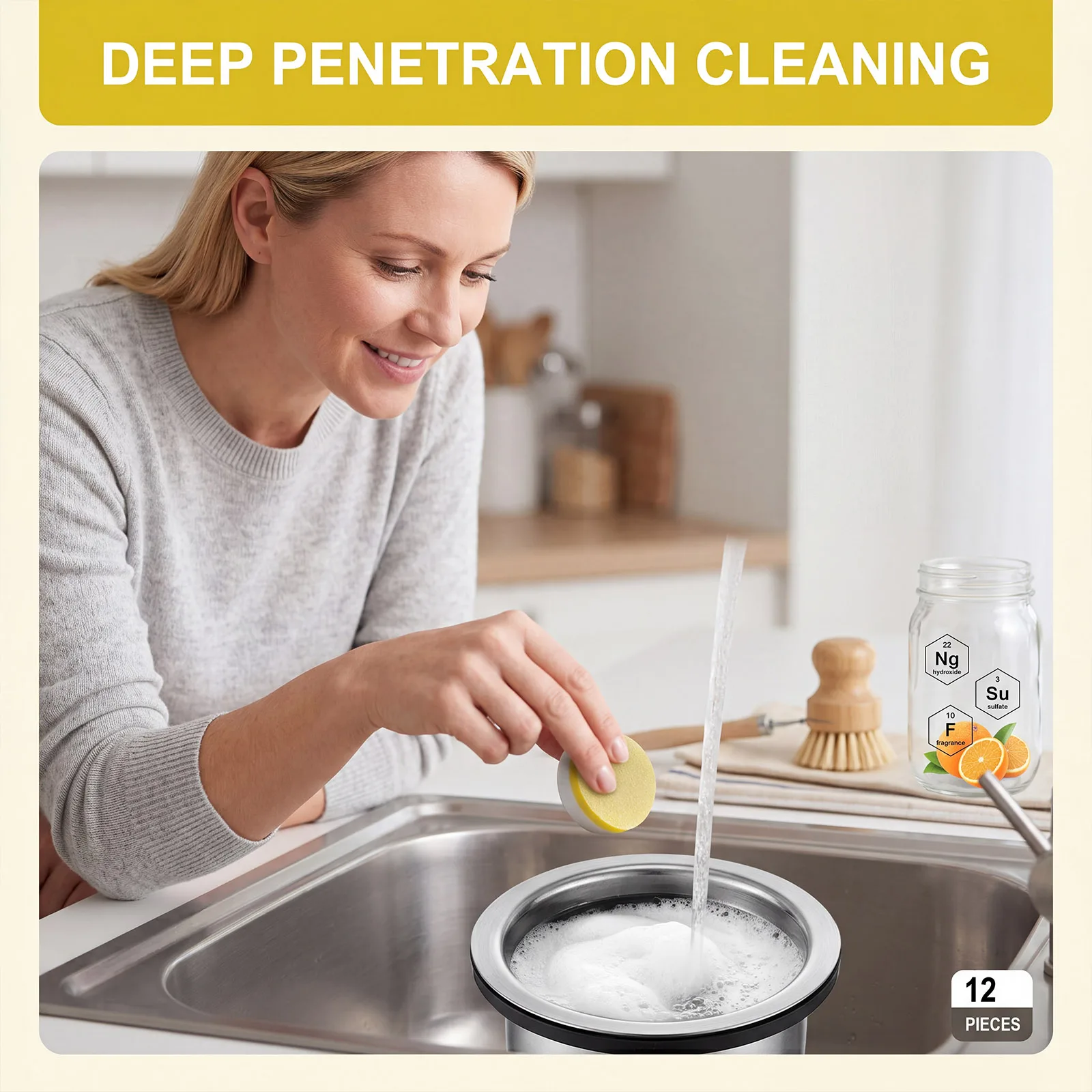 12pcs Kitchen Sink Disposal Cleaner Deodorizing Foaming Tablets Stain Remover Descaling Daily Household Garbage Cleaning Care