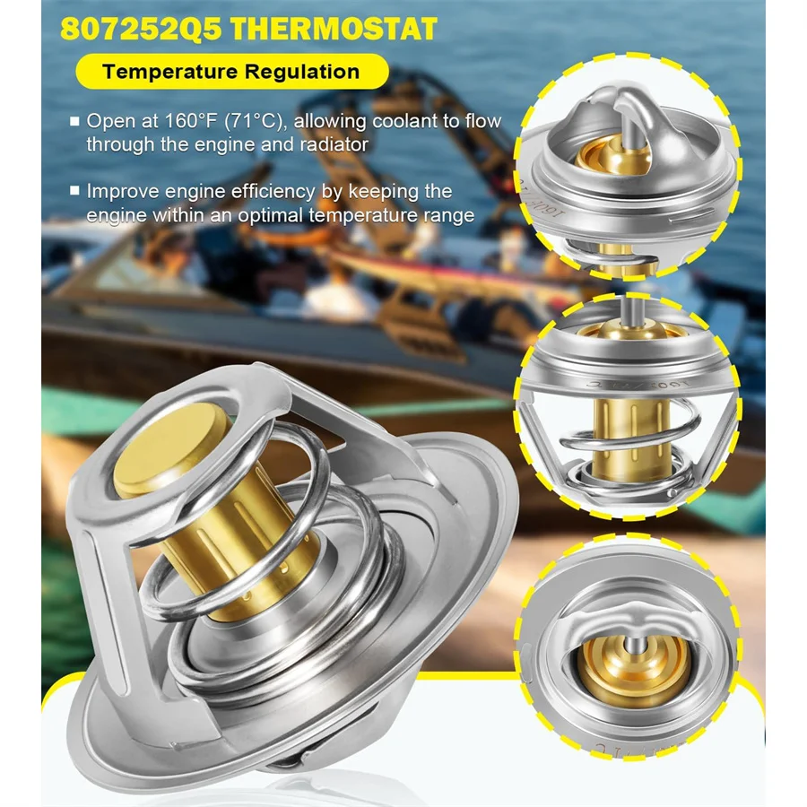 807252Q5 Thermostat-Kit 160 ° Mit Dichtungshülse 23-806922 für Sierra Mercruiser V6 V8 4.3L 5.0L 5.7L 7.4L 8.2L Motor 807252T5 – Detail 2