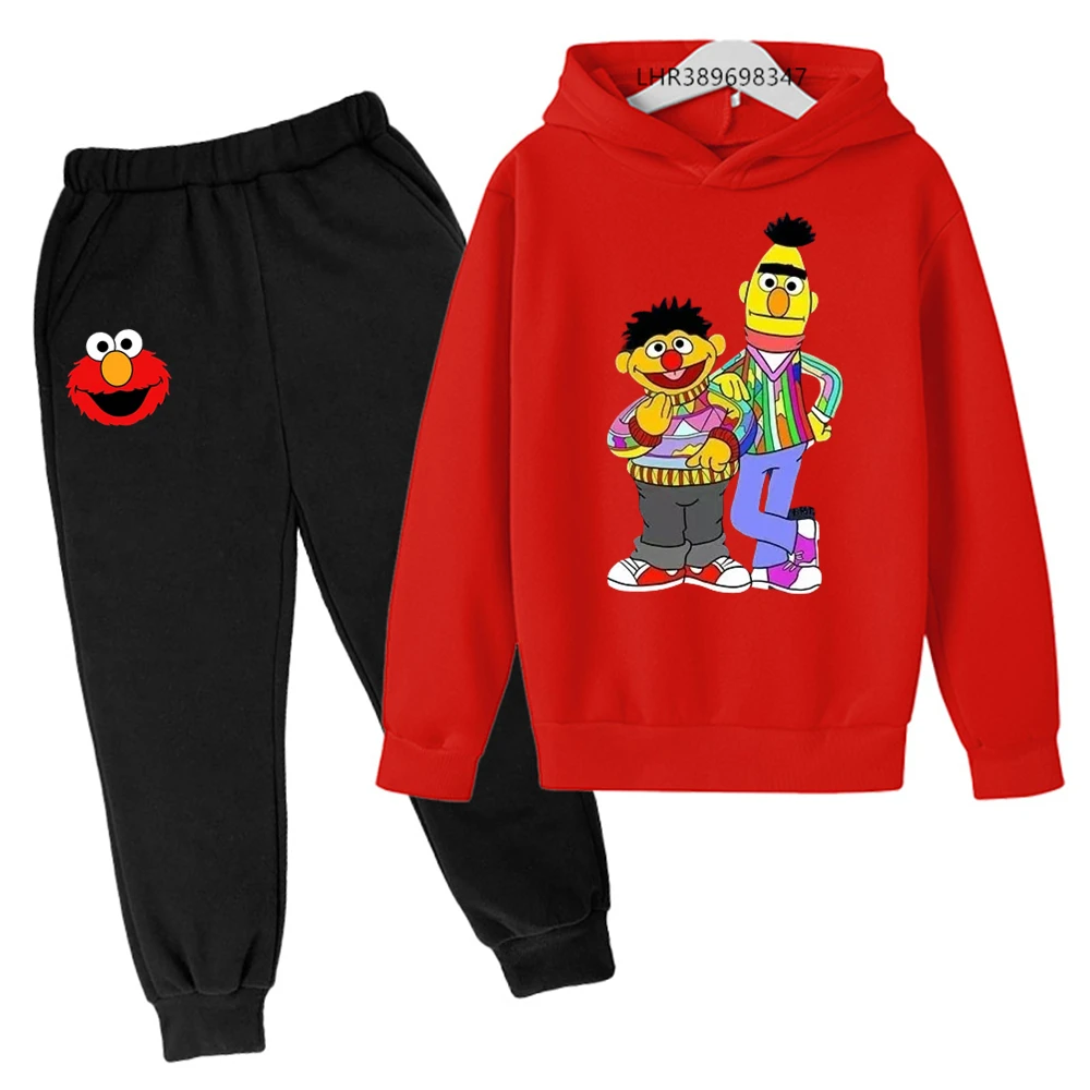 Elmo Cookie Monster Sesame Street Suitable age 3-12 Boys Girls coat Children Hoodie+Pants set Clothing Autumn Winter Sweatshir