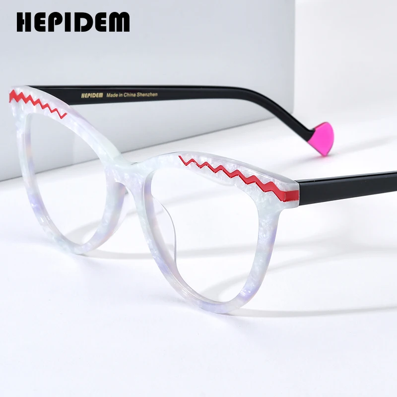 

HEPIDEM Acetate Glasses Frame Women 2024 New Fashion Retro Cat Eye Eyeglasses Spectacles Eyewear H9362