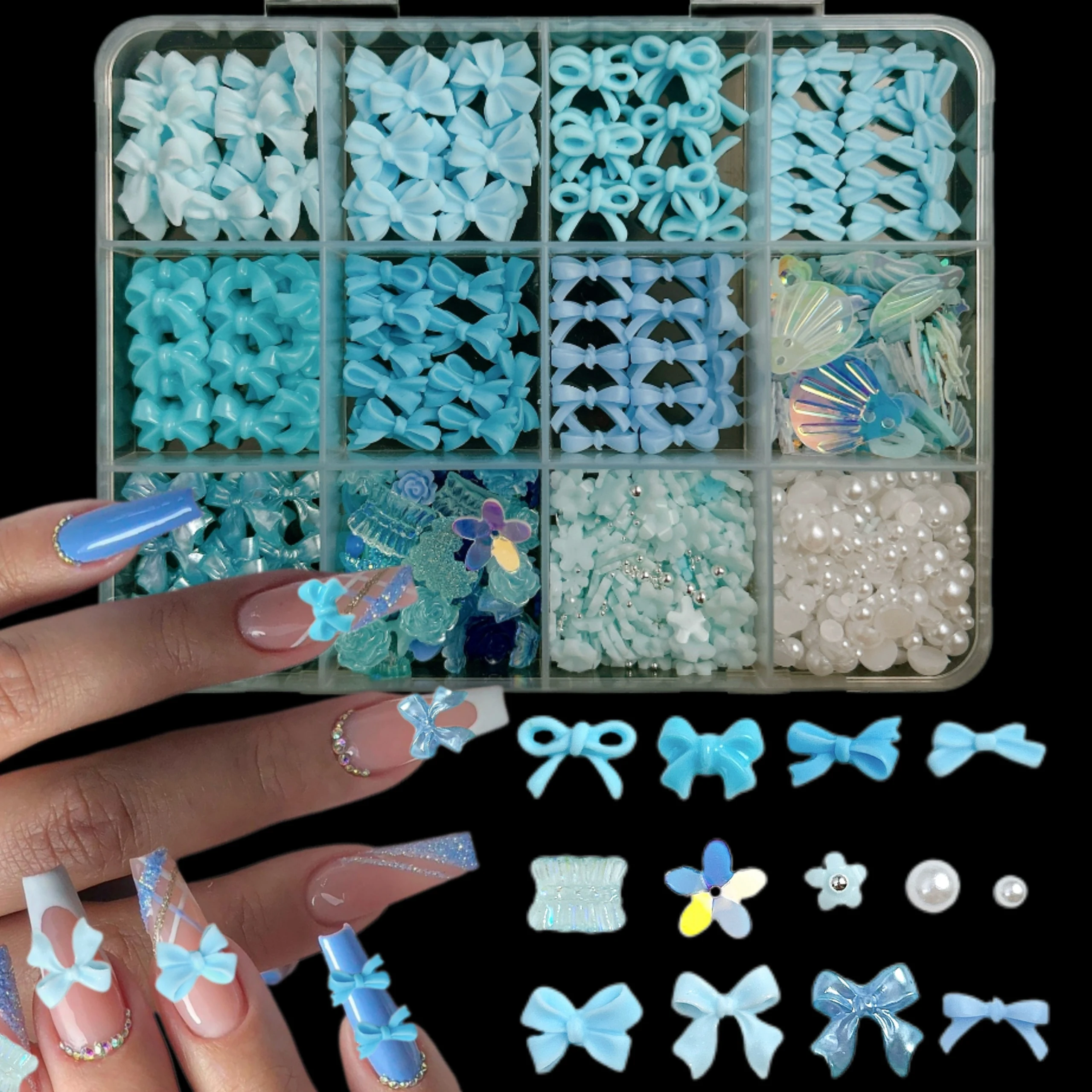 1 صندوق رائعتين شفافة هلام الدب بطة الراتنج مسمار الفن زينة الملونة الانحناء كاميليا سبائك الكرز الهجين مسمار السحر DIY بها بنفسك