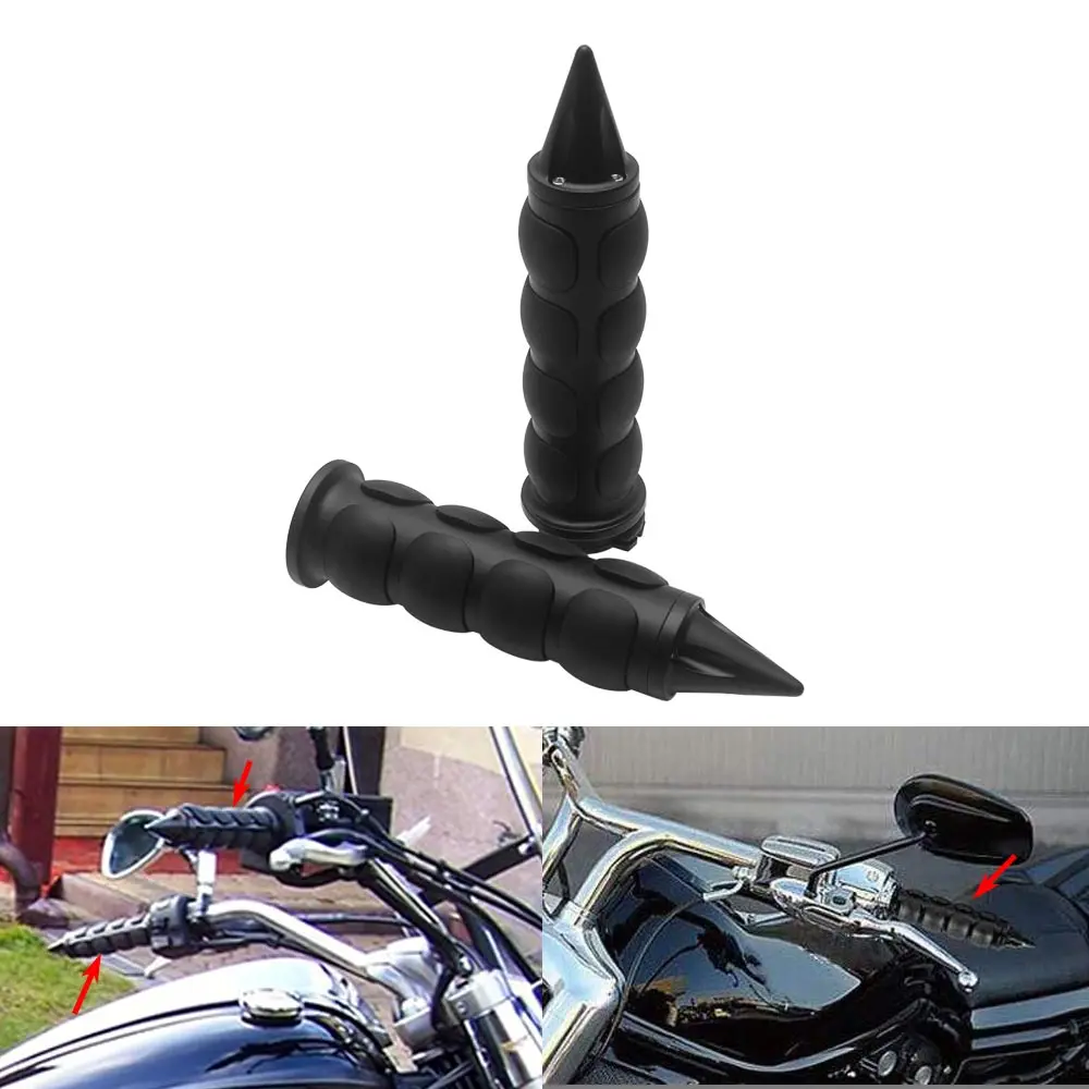 1Pair Motorcycle Hand Grips Fits For Harley 1982-2024 Billet Aluminum And Rubber Black Spike Style Non Slip Design Comfort Grips