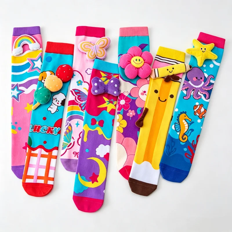 Niedliche Cartoon-Kinderstrümpfe Lustige Schmetterling-Oktopus 3D Kindersocken Party Festival Mädchen Jungen Lange Socken Kniestrümpfe – Detail 4