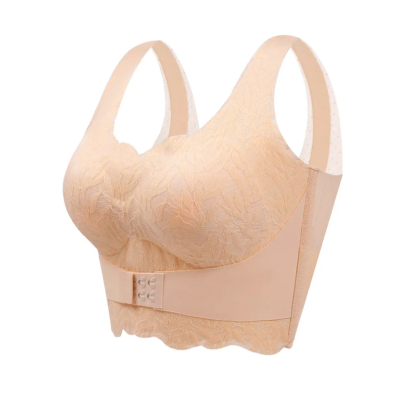 Women\'s Full Coverage Wire Free Non-Foam Bra M-6XL Womens Seamless Rimless Bra Beauty Chest Pads Tank Top Solid Color Lace Bras