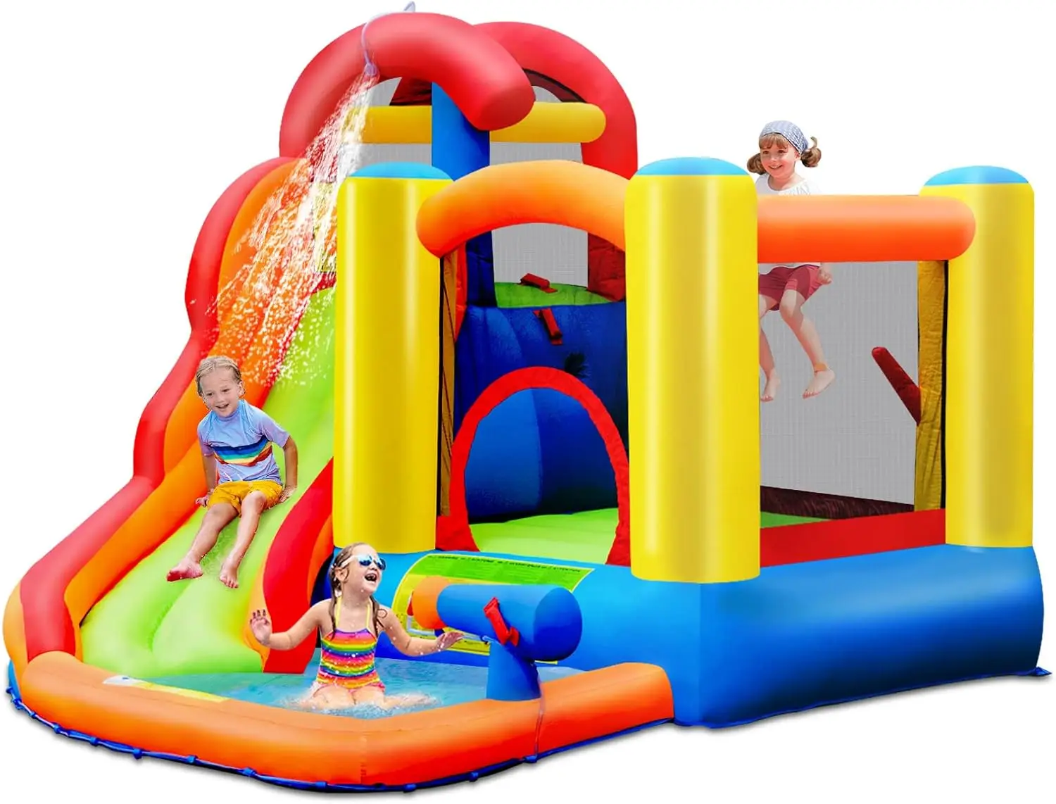 

Inflatable Water Slide, 6 in 1 Toddler Giant Blow Up Bouncy Water Park w/Splash Pool, Outdoor Water Bounce House Water Slides In