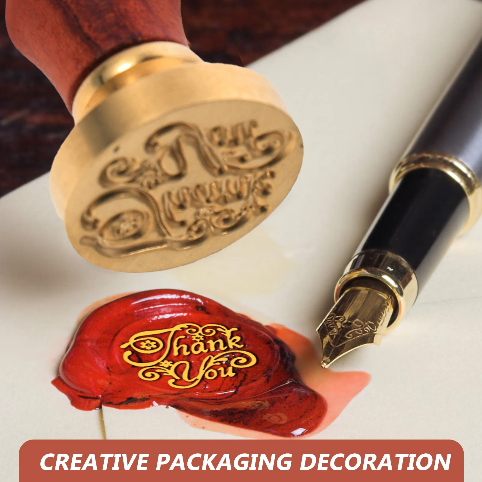 

Retro Style Copper Head Sealing Wax Wooden Handle Diy Decorative Envelope Festival Gift Packaging Scrapbook