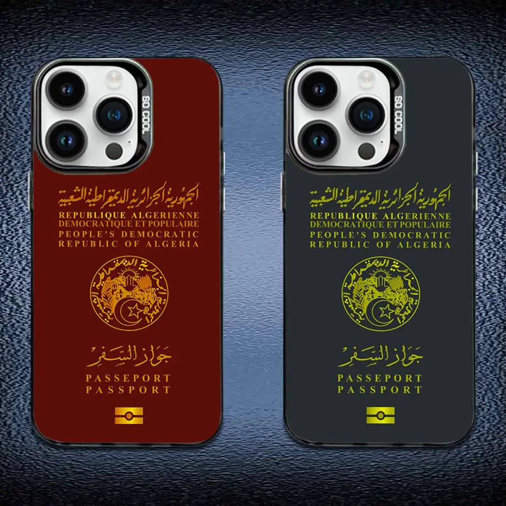 

Algerian Passport Phone Case For iPhone 16,15,14,13,12,11,Mini,Pro,E,MAX Black Candy Matte Shockproof Cover