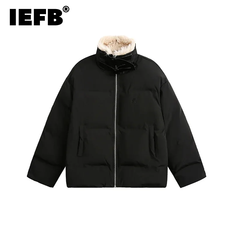 IEFB Simple Men's Padded Coats Stand Collar Double Buckle Design Fleece Contrast Color Pockets Casual Trendy Male Jacket CPG2198