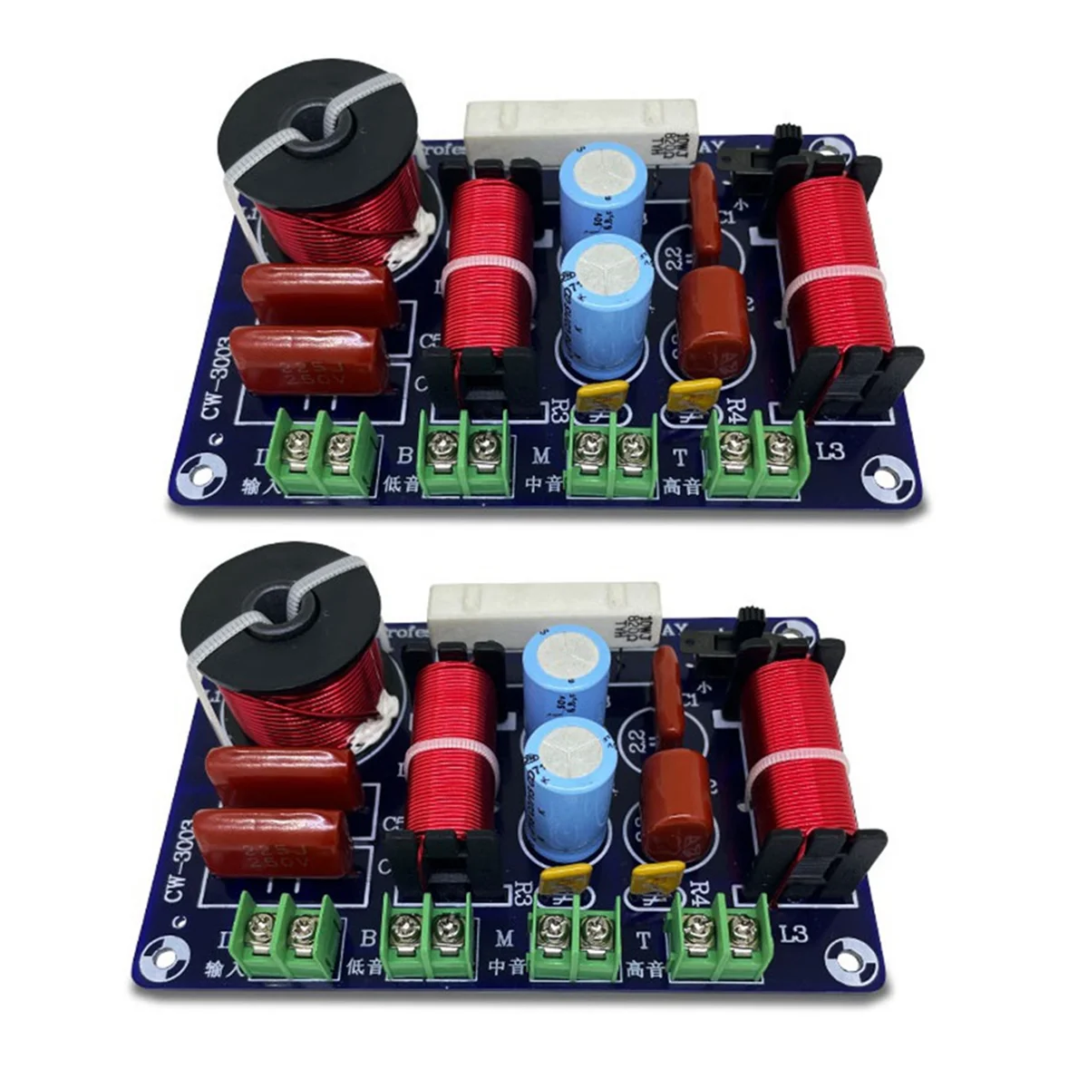 2 قطعة 3-Way 250 واط 850/5200 هرتز مقسم التردد لتقوم بها بنفسك المتكلم تصفية الدائرة ثلاثة أضعاف متوسطة باس Hifi ستيريو الصوت كروس