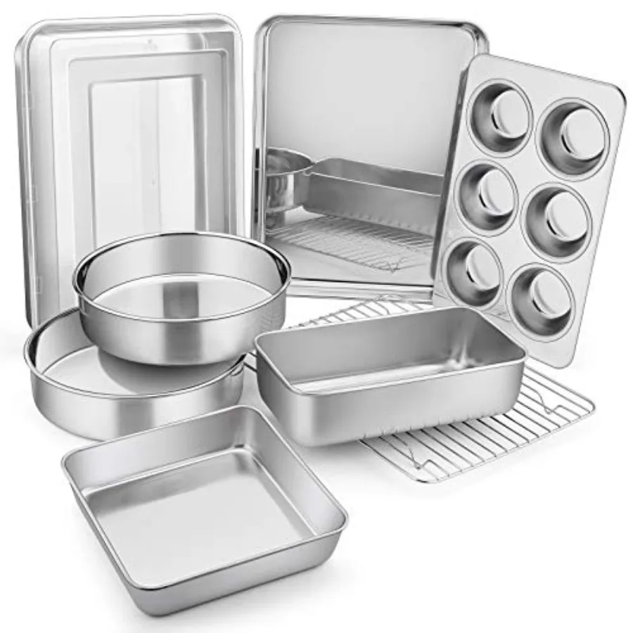 

Формы для выпечки из нержавеющей стали: для кексов, печенья, хлеба, маффинов. Включают круглые, квадратные, прямоугольные противни с крышкой.