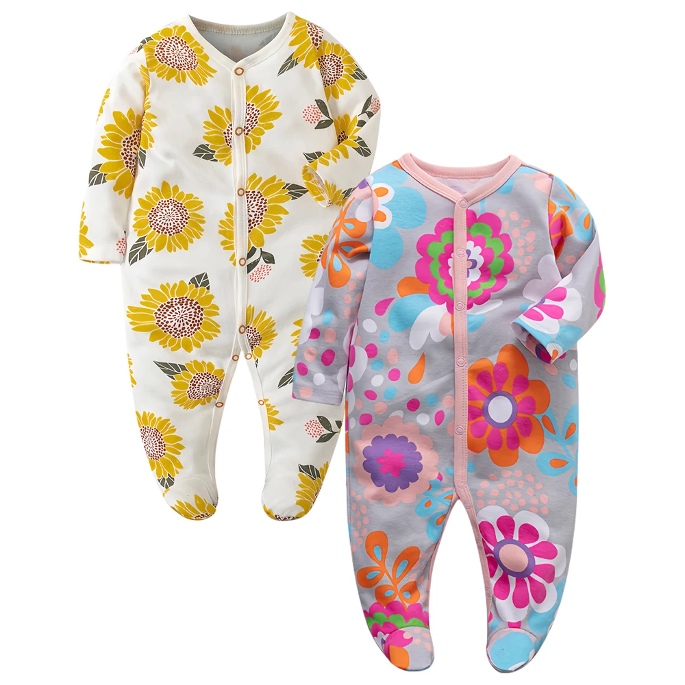 Newborn Baby Clothes Babies Girl Footed Pajamas Roupa Bebe 2 Pack Long Sleeve 3 6 9 12 Months Infant Boy Jumpsuits