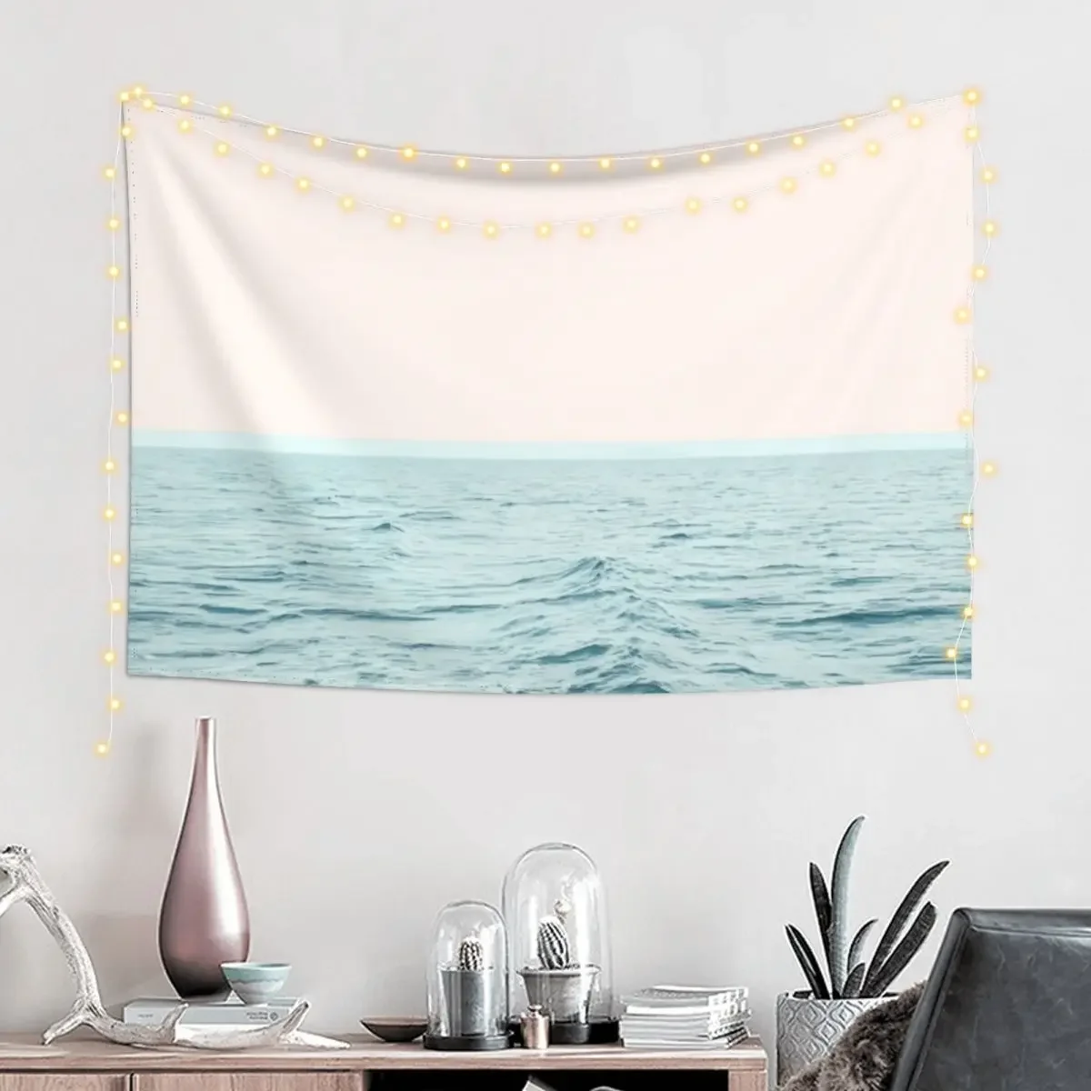 Sea Breeze, Minimal Nature Ocean Photography, Scenic Landscape Pastel Luxe Tapestry House Decor Carpet Wall Tapestry