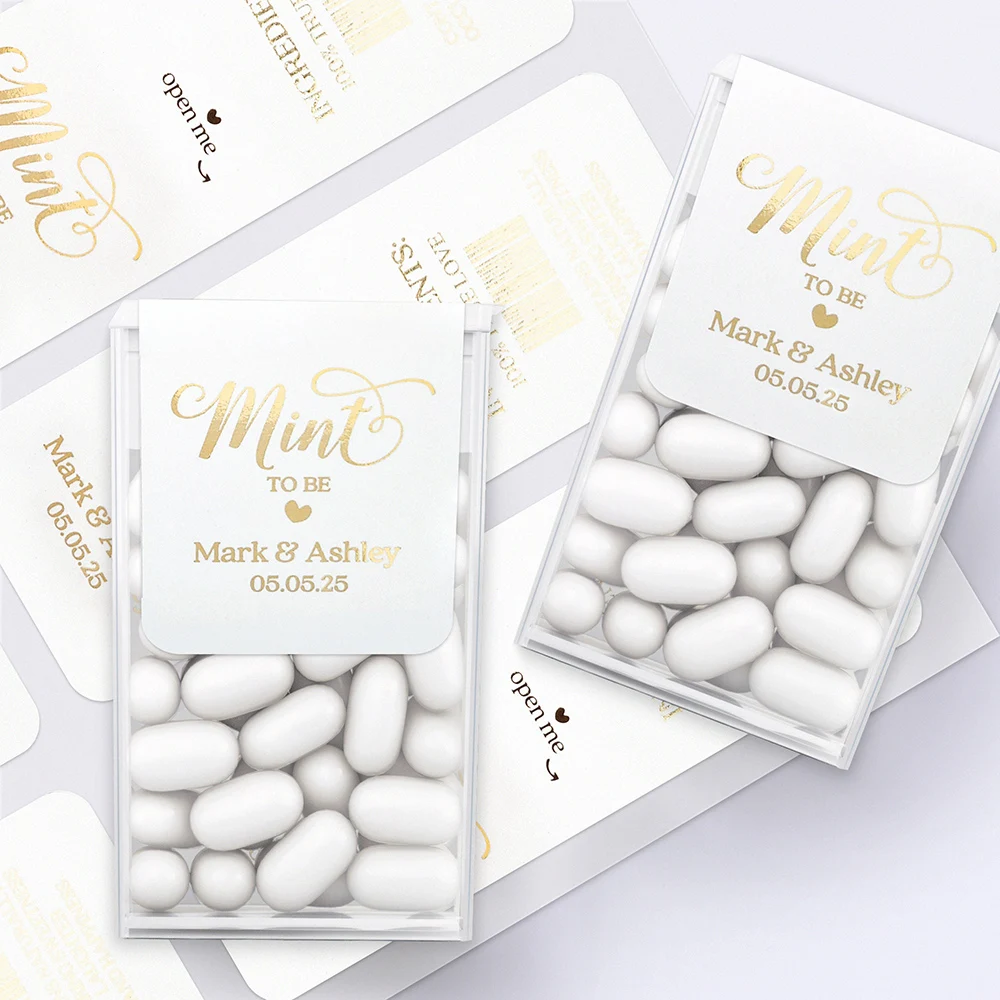 Custom Personalized Labels for Wedding Favors Bridal shower Rose Gold Silver Mint to be Tic Tac Stickers for mini freshmints box view 4