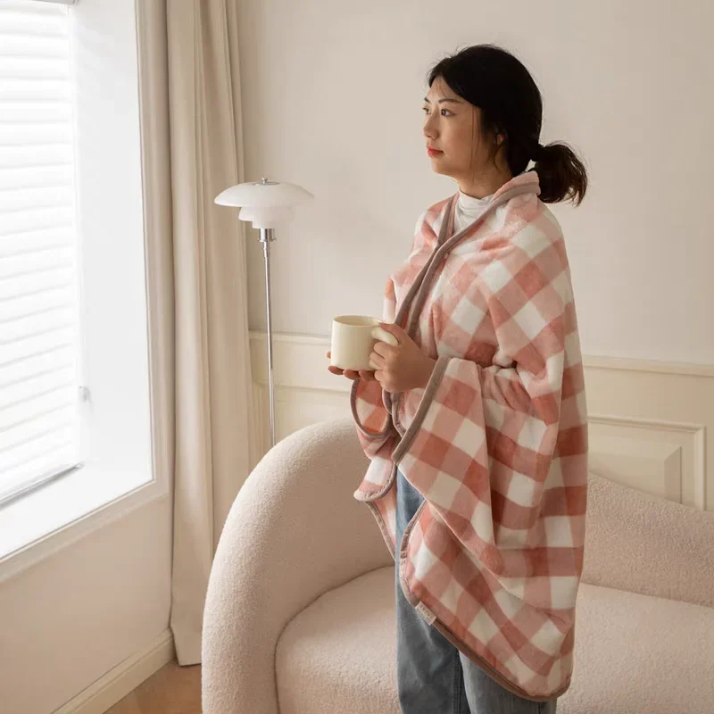 Thickened Flannel Shawl Winter Blanket Air Conditioning Office Lunch Break Siesta Velvet Warm Heating Portable Wearable Blanket