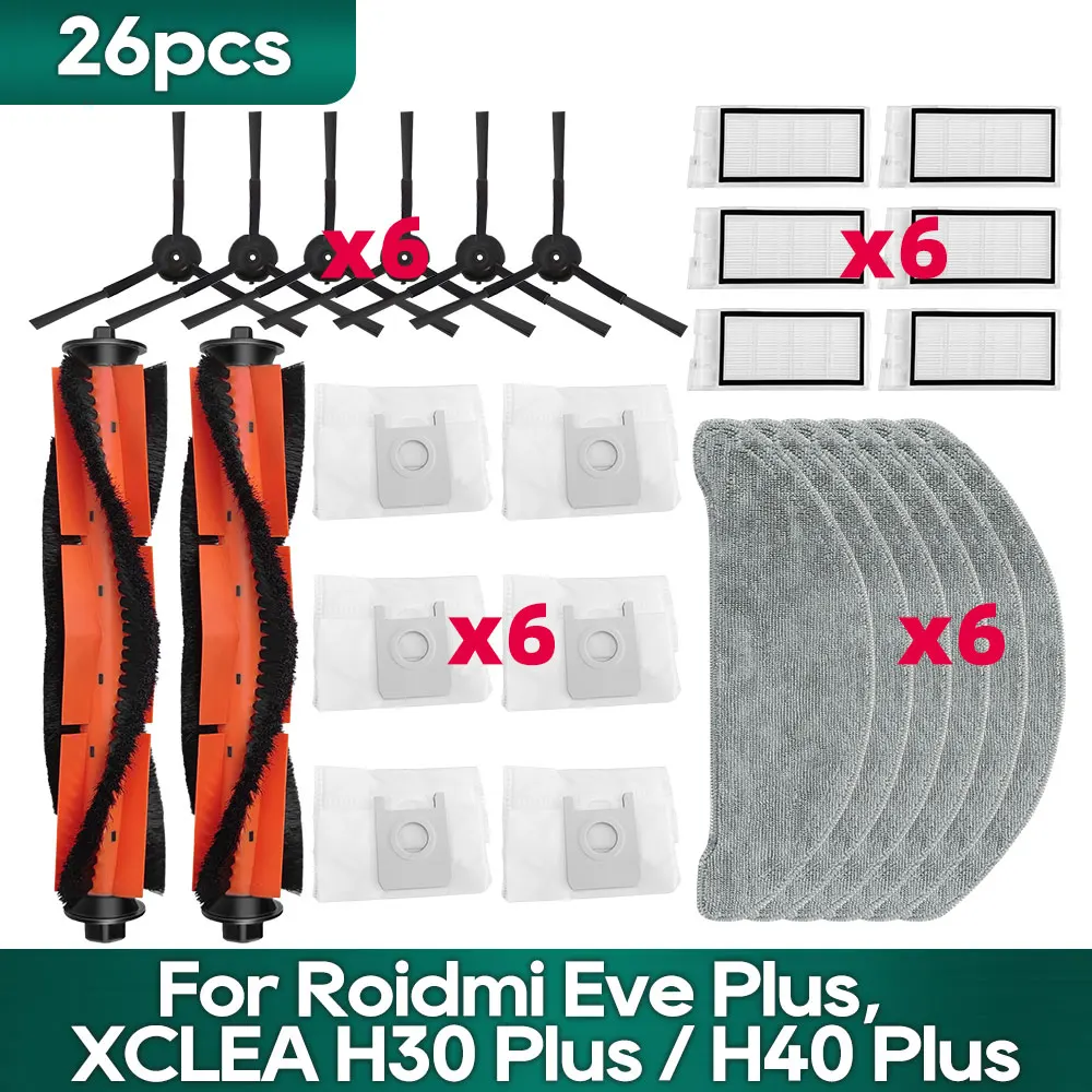 Compatible for Roidmi Eve Plus SDJ01RM, XCLEA H30 Plus / H40 Plus Vacuum Cleaner Accessories Brush Hepa Filter Mop Dust Bag