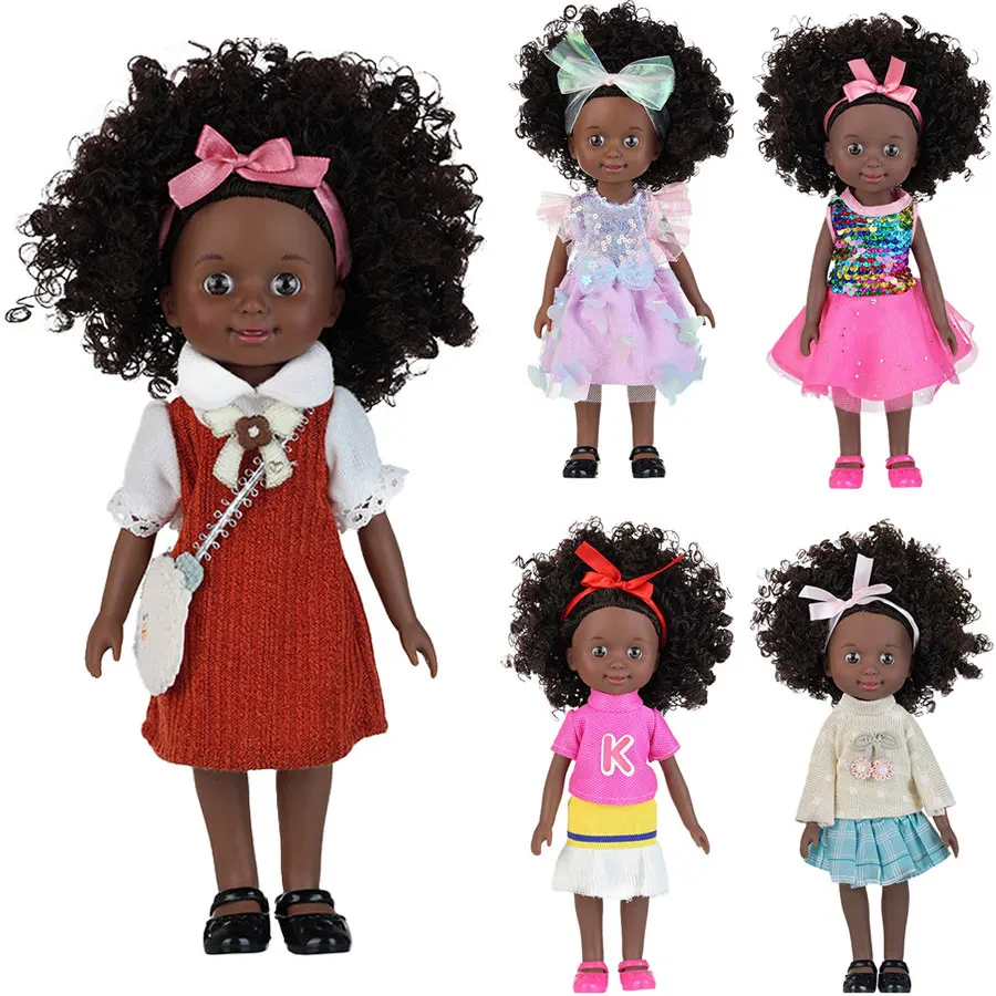 

10-дюймовая американская африканская черная кукла для девочек, водонепроницаемая виниловая кукла с вьющимися волосами, детские игрушки, реалистичная черная кукла