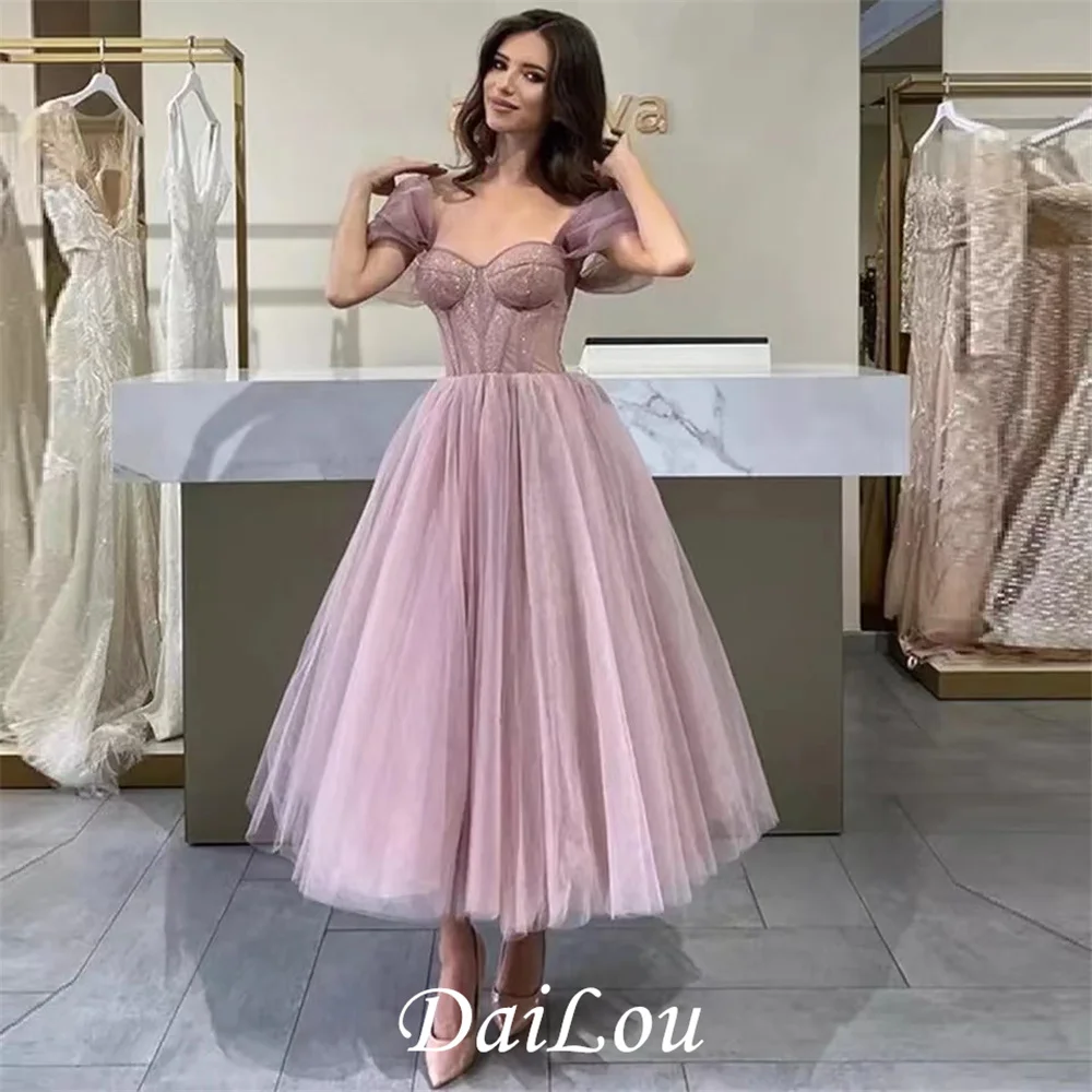 

Short Prom Dresses A Line Off The Shoulder Women Party Tulle Evening Gowns Pleated Robes Special Occasion Free Shipping