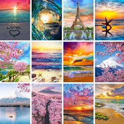 DIY 5D Diamond Painting Landscape Mount Fuji Sakura Seaside Rhinestone Full Circle Mosaic Cross Stitch Kit Home Decor Hobby Gift