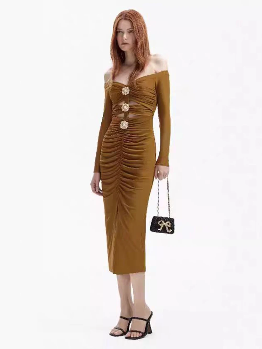 فستان فرنسي أوروبي وأمريكي بكتف واحد مجوف على شكل زهرة فساتين سهرة أنثوية وراقية للمواسيقى الاجتماعية