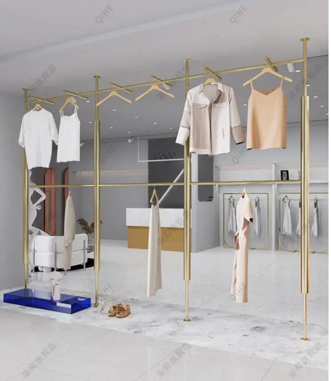 

Stainless steel titanium gold column women's clothes shelves double-layer store men's clothes hangers