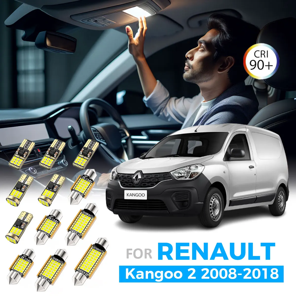 AENVTOL 11Pcs For Renault Kangoo 2 II MK2 2008 2009 2011 2013 2015 2016 2018 LED Interior Indoor Dome Reading Light Kit LED Bulb