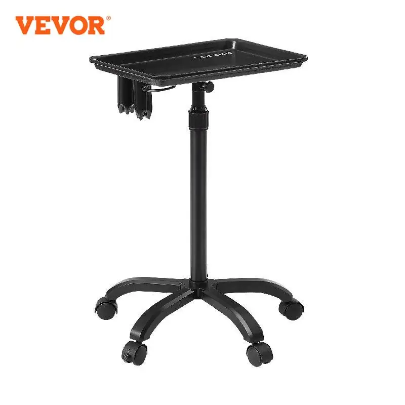 VEVOR Salon Tray Cart Height Adjustable Rolling Salon Tray Cold-rolled Plate Tattoo Tray with 5 Wheels for SPA Barbershop Clinic