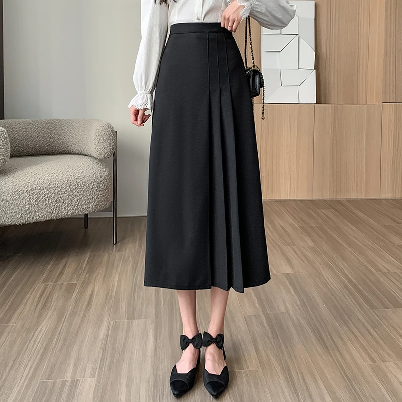

Retro American Sle f-length Pleated Skirt Women's Spring Summer A-line Wrap Bodycon Midi High Waist Slimming Long Dr