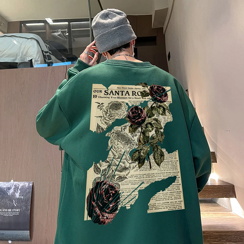 Sudadera Vintage con estampado de rosa para hombre y mujer, ropa gótica Hippie, sudadera de algodón de manga larga para pareja