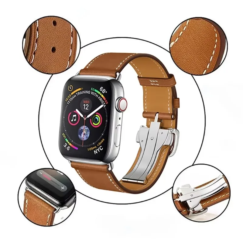 Correa de cuero genuino para Apple Watch Band 45mm 40mm 44mm 42mm 46mm 41/49mm pulsera duradera iWatch Ultra 2 11 10 9 8 7 6 5 4 SE