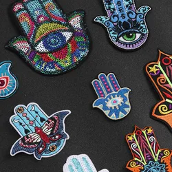 Punk Yoga Palm Iron On Patch for Clothing Embroidered Sewing Applique Woven Badge Sew-On Patches gesture GIRL