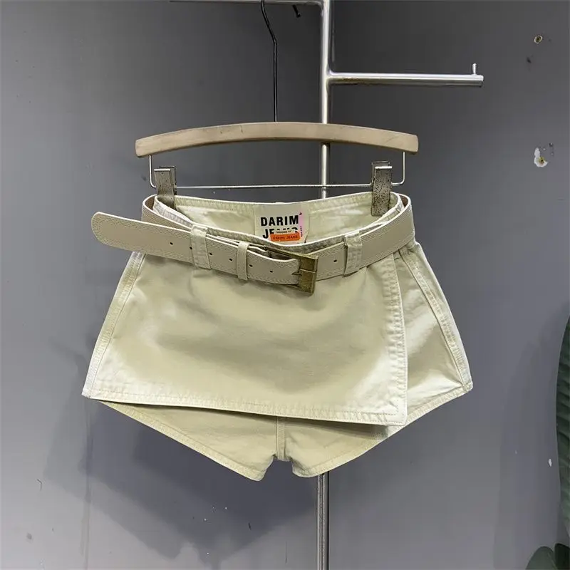 Retro Spice Girl Falso design in due pezzi Pantaloncini di jeans A-word Gonne Pantaloncini Pantaloni caldi da donna